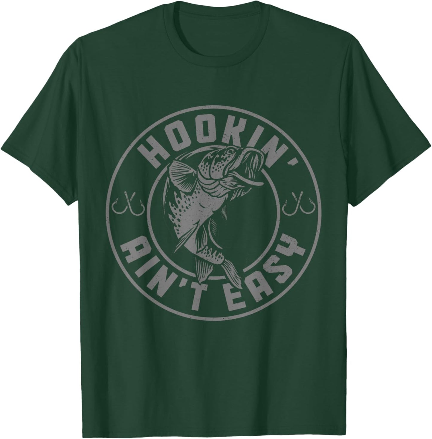 Hookin' Ain't Easy Funny Fishing Fisherman Vintage T-Shirt - T-Shirt | Forest