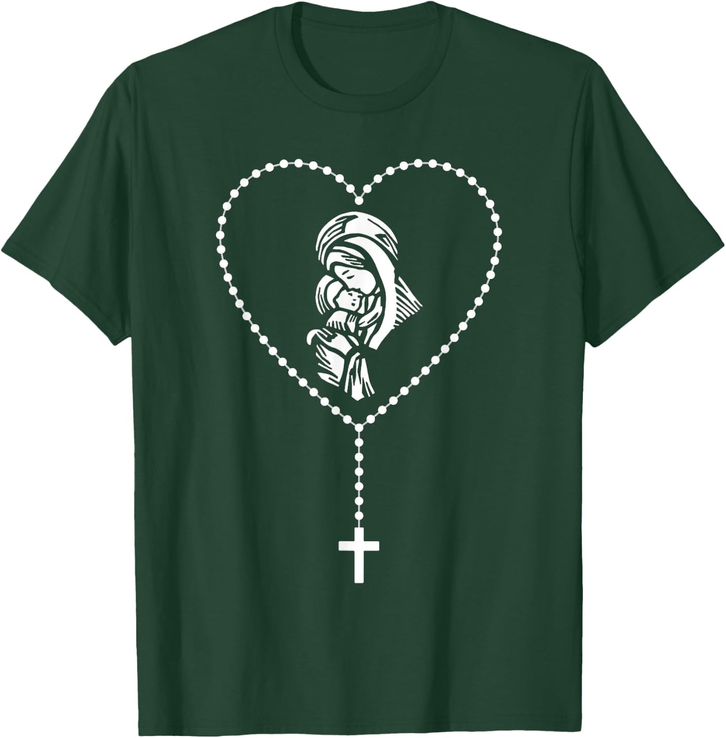 Rosary Cross Virgin Mary Jesus Catholic Faith Christian Gift T-Shirt - T-Shirt | Forest