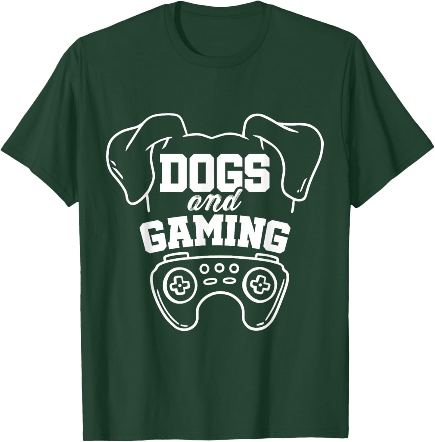Dogs And Gaming Gamer Video Game Player Games Nerd Geek T-Shirt - T-Shirt | Forest