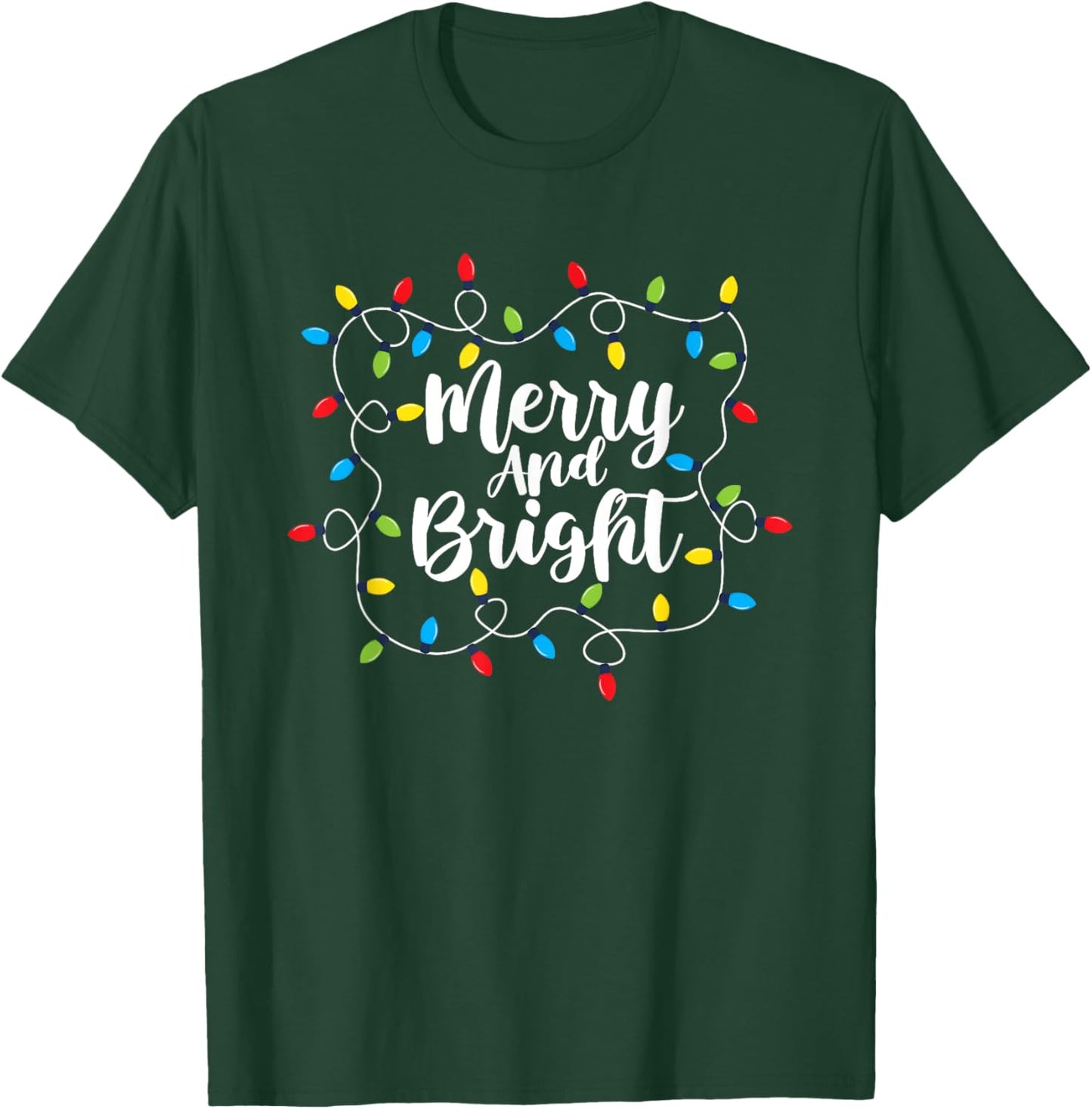 Merry And Bright Santa Christmas Xmas Lights Pajamas Holiday T-Shirt - T-Shirt | Forest