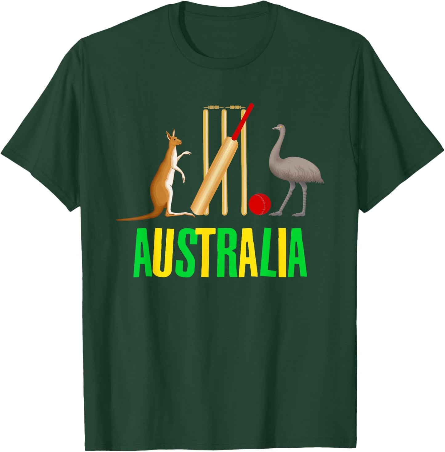 Australian Cricket Symbol Kangaroo Emu Graphic Funny T-Shirt - T-Shirt | Forest