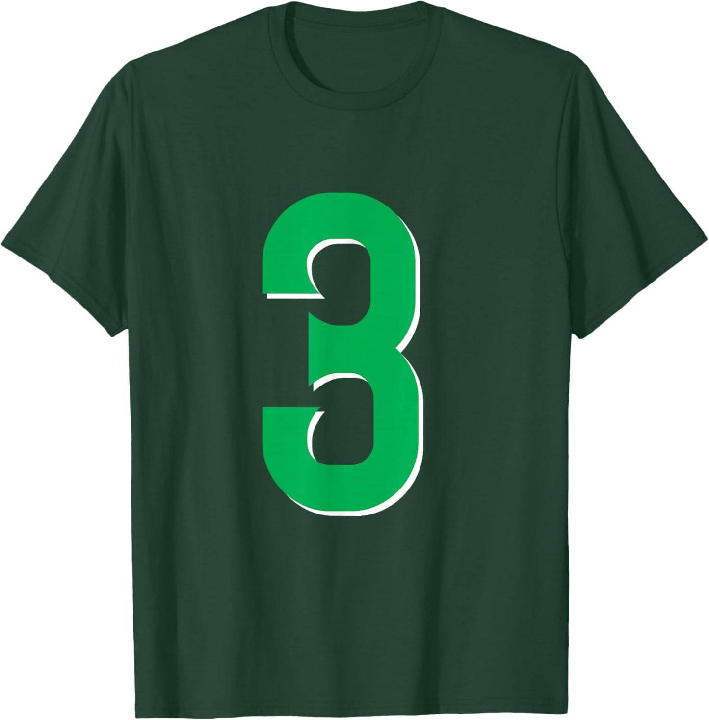 #3 Jersey Uniform Varsity Sports Green Number, Third 3rd T-Shirt - T-Shirt | Forest