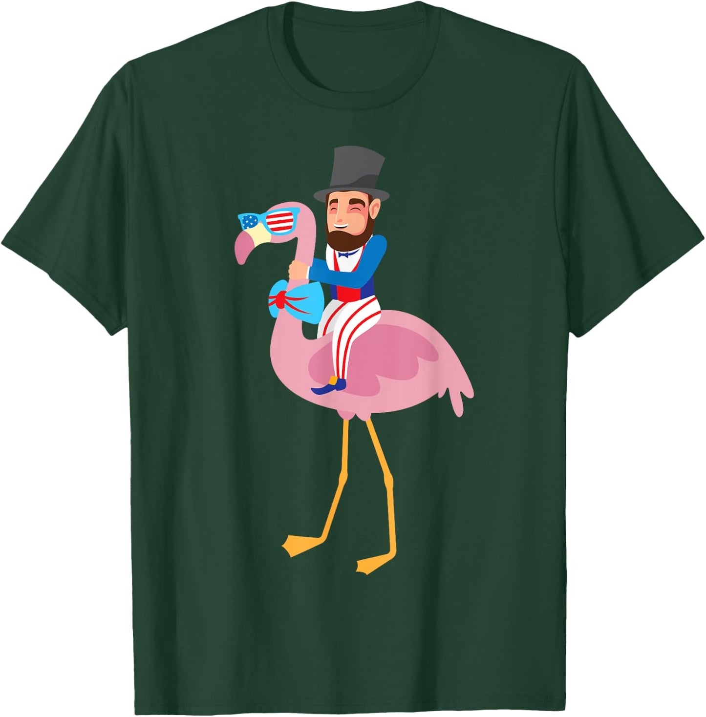 Abraham Lincoln Flamingo 4th Of July American Flag Gift T-Shirt - T-Shirt | Forest