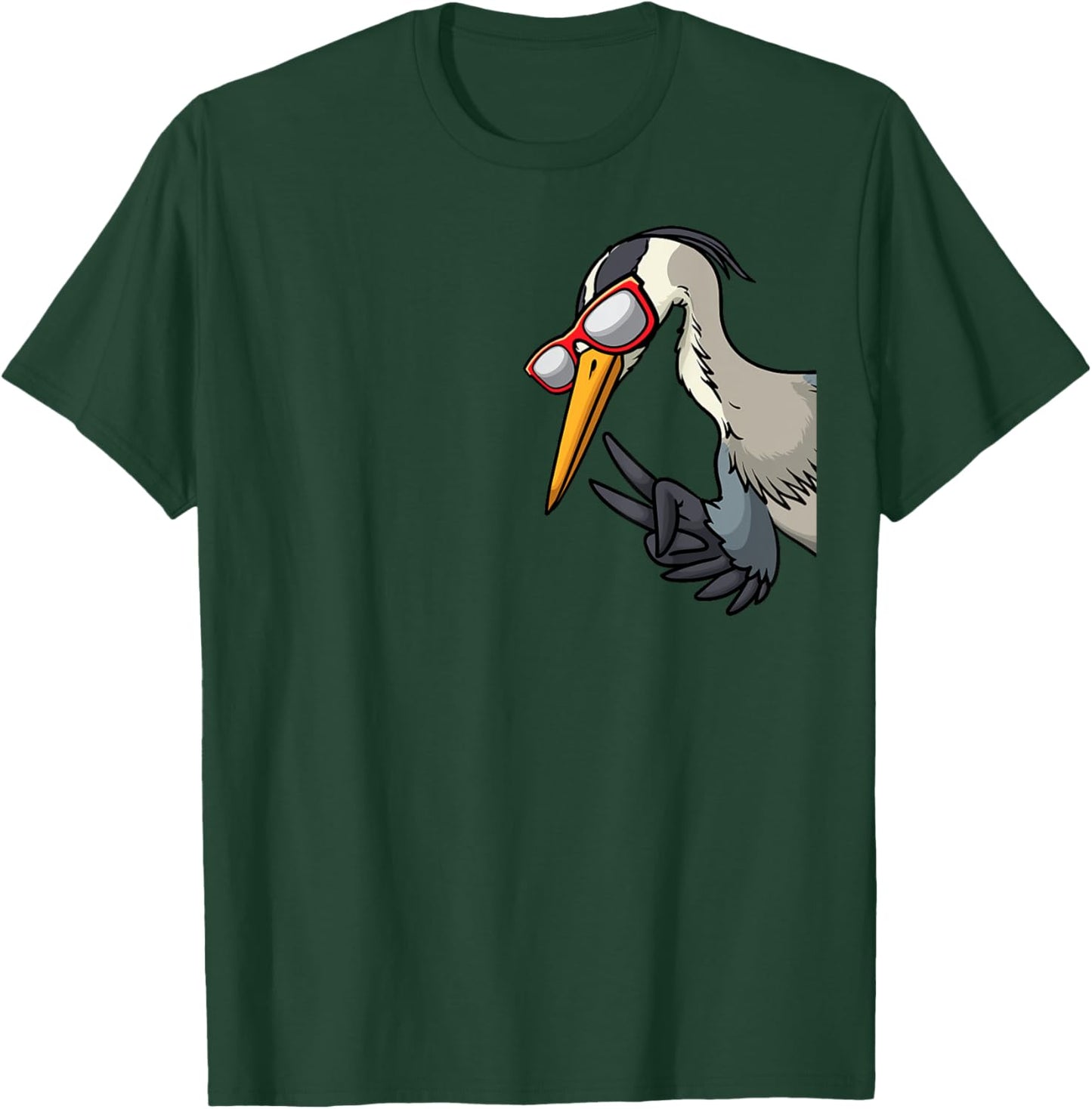 Great Blue Heron Bird With Sunglasses From Side Birder T-Shirt - T-Shirt | Forest