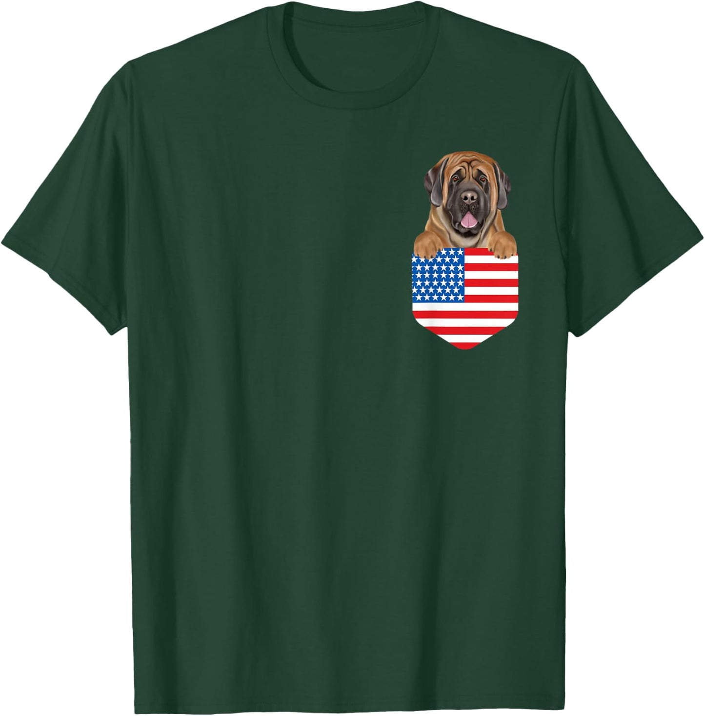 America Flag Mastiff Dog In Pocket T-Shirt - T-Shirt | Forest