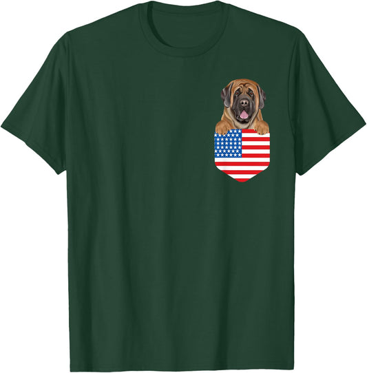 America Flag Mastiff Dog In Pocket T-Shirt - T-Shirt | Forest