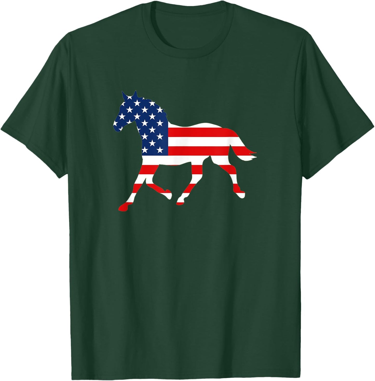 American Patriotic Horse USA Flag July 4th Gift Equestrian T-Shirt - T-Shirt | Forest
