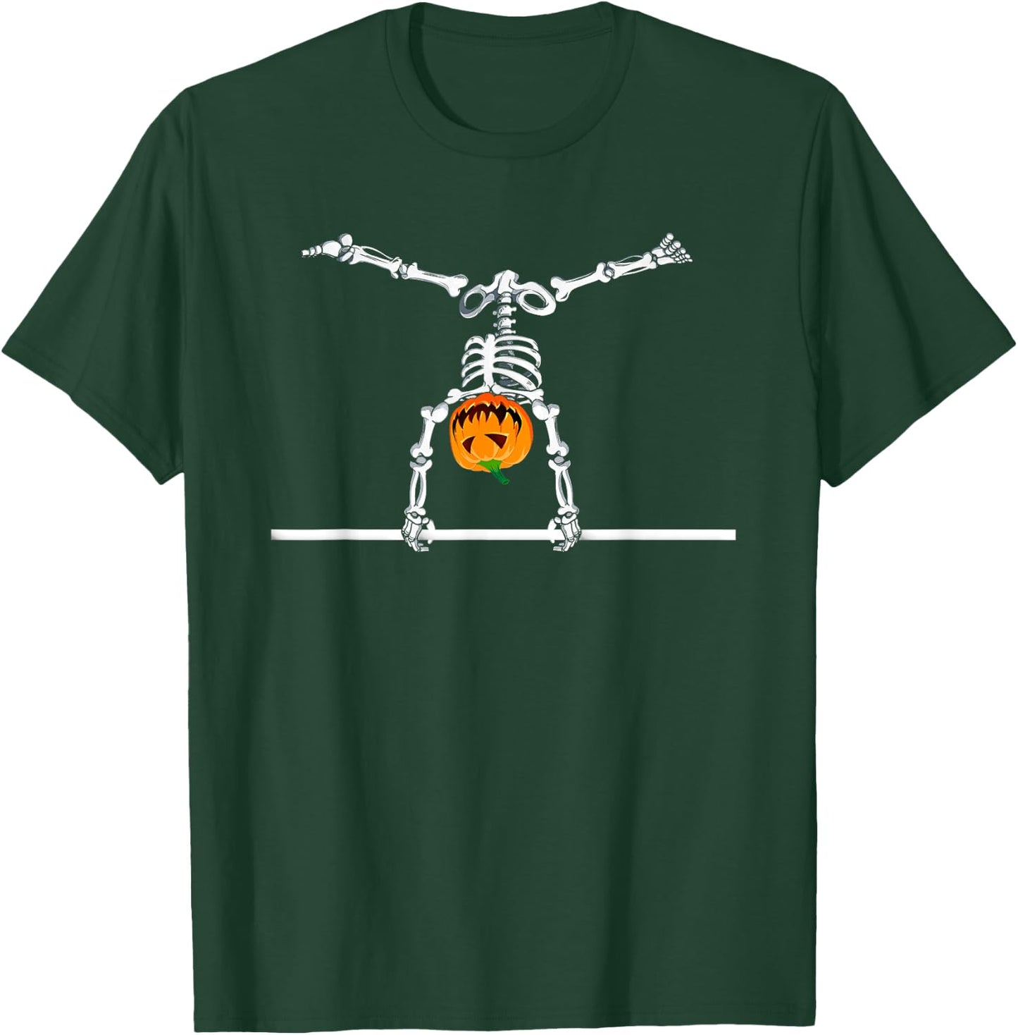 Skeleton Gymnastics Halloween Pumpkin Horizontal Bar T-Shirt - T-Shirt | Forest