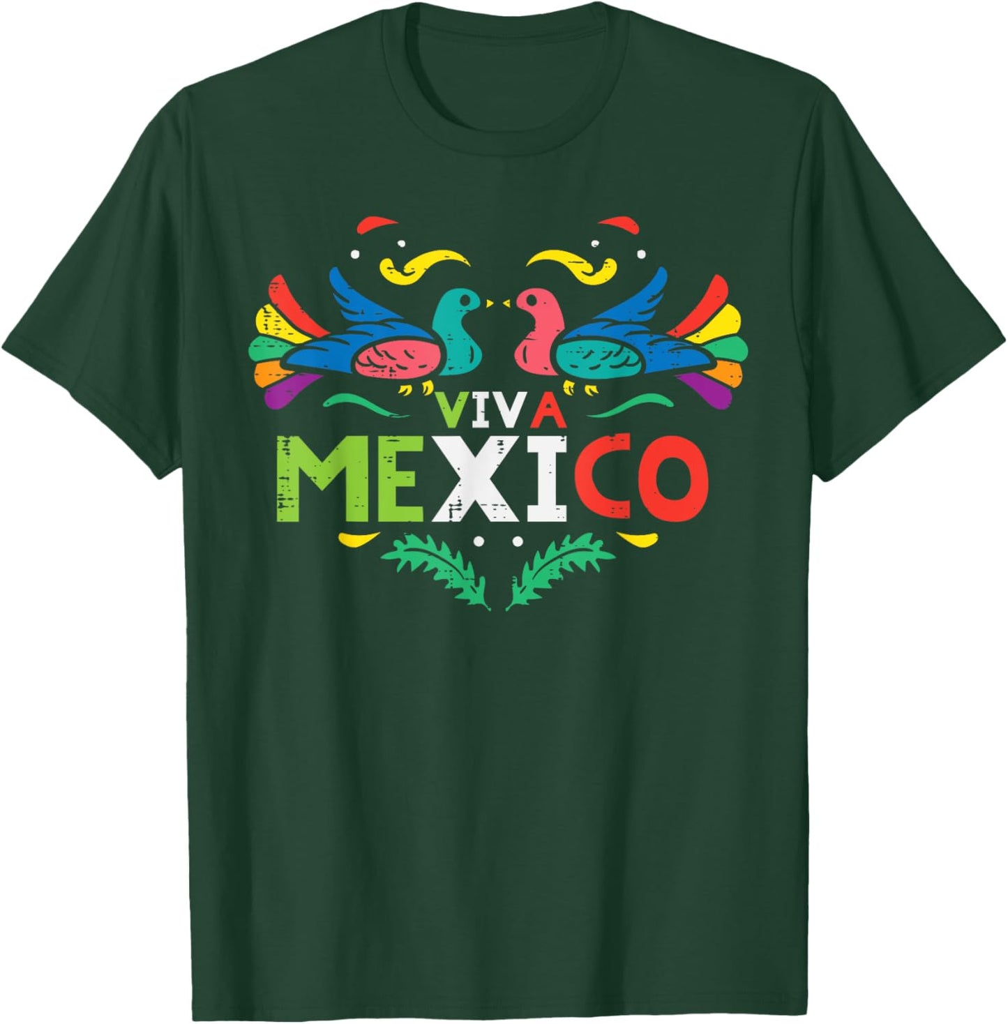 Viva Mexico Otomi Bird Mexican Independence Girls Kids Women T-Shirt - T-Shirt | Forest