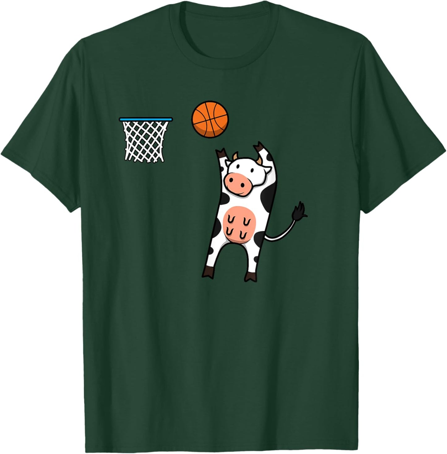 Basketball Cow Cute Farm Animal Ball Sports T-Shirt - T-Shirt | Forest