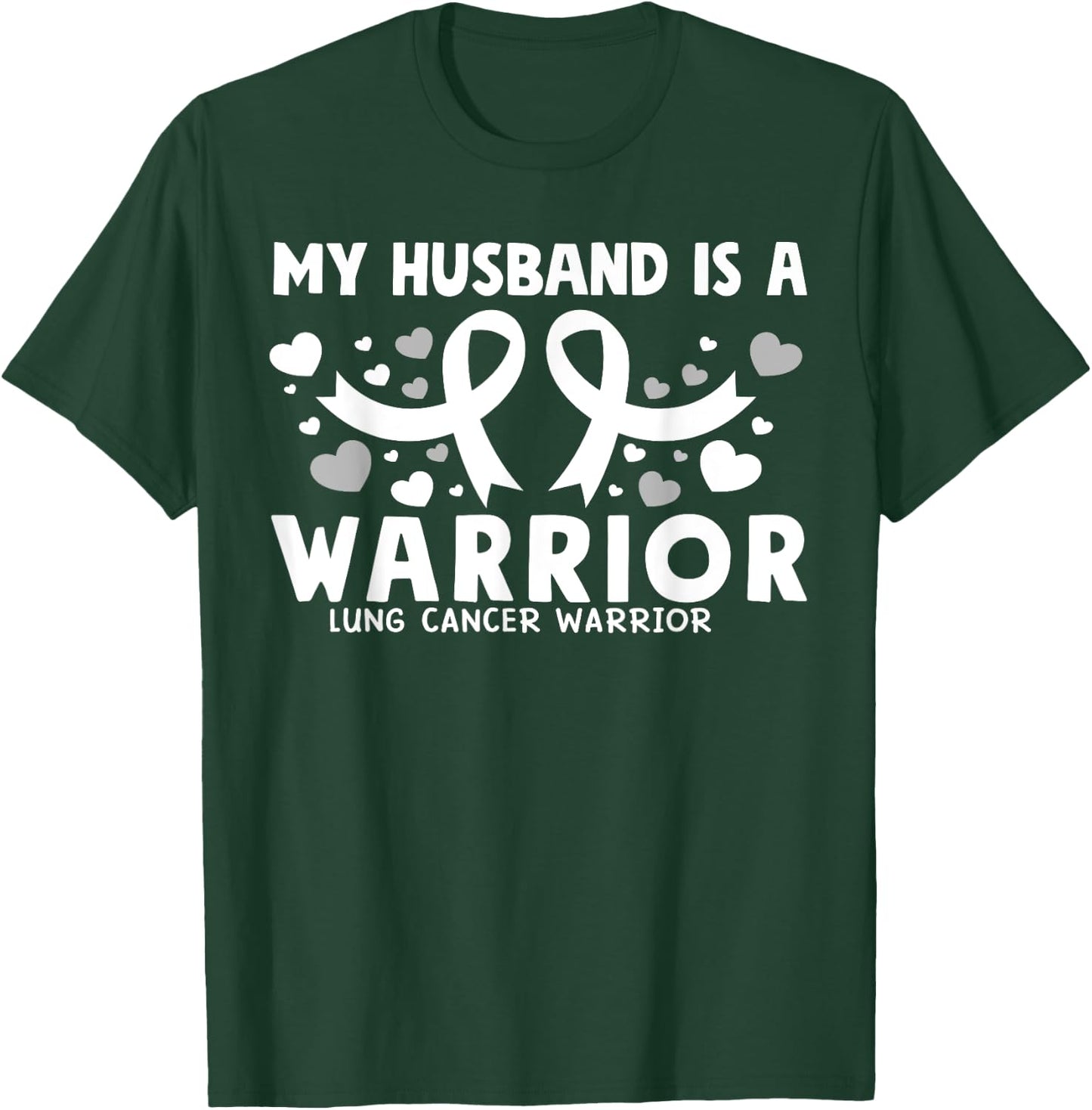 My husband is a Warrior White Ribbon Lung Cancer Awareness T-Shirt - T-Shirt | Forest