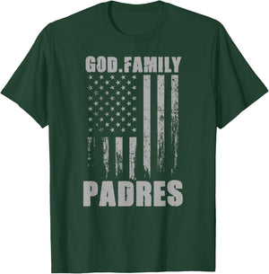 Carmel Padres God. Family. Vintage USA Flag T-Shirt - T-Shirt | Forest