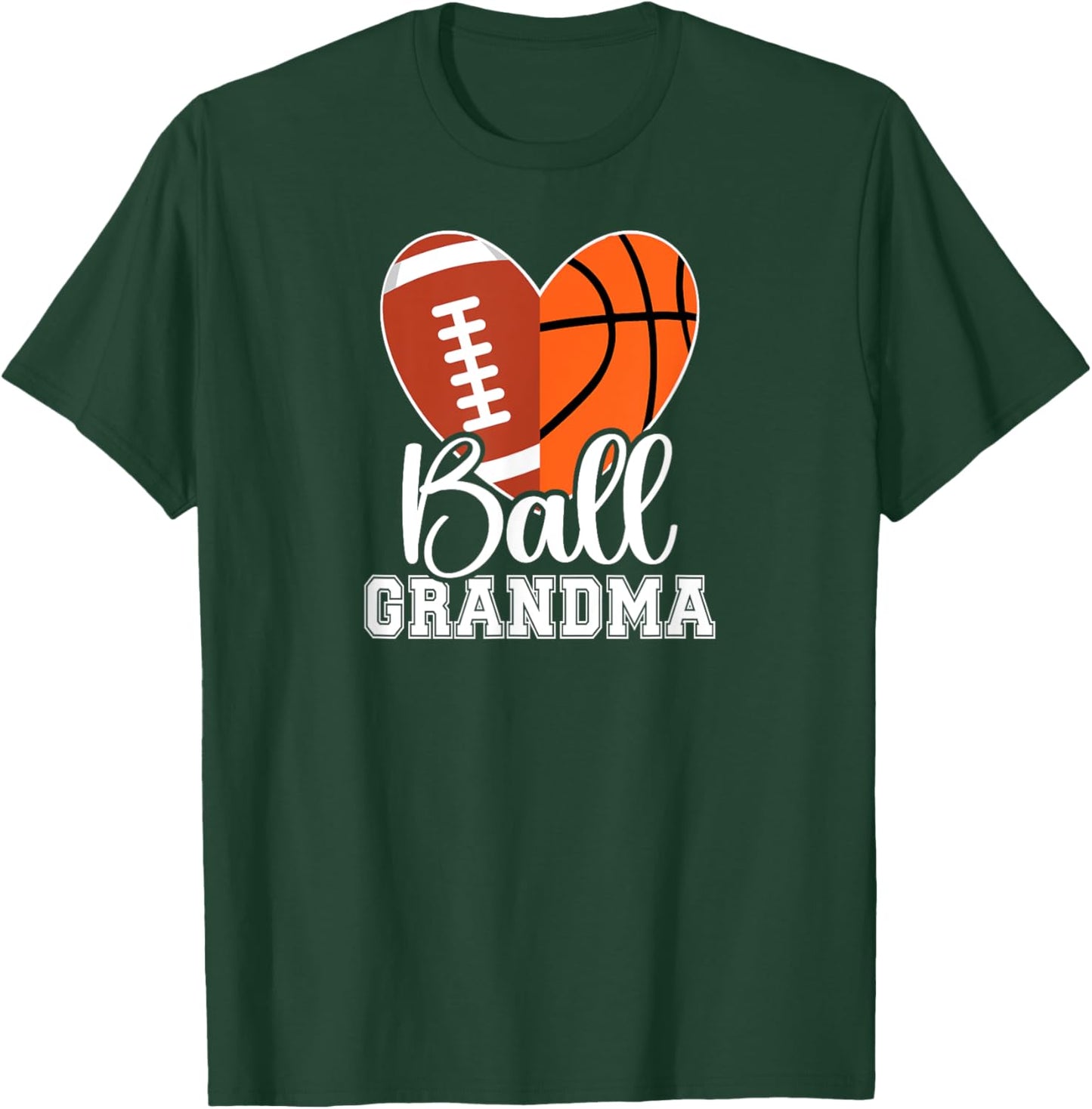 Ball Grandma Heart Football Basketball Grandma T-Shirt - T-Shirt | Forest