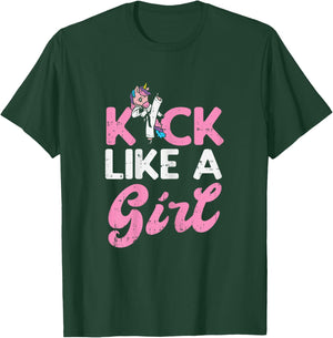 Kick Like Girl Unicorn Karate Taekwondo Martial Arts Gift T-Shirt - T-Shirt | Forest