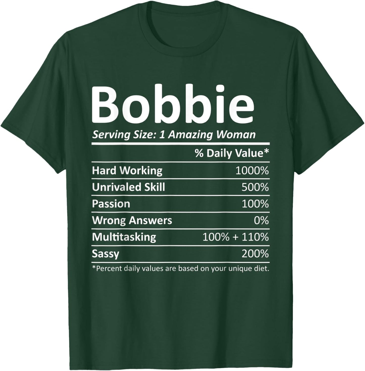 BOBBIE Nutrition Personalized Name Funny Christmas Gift T-Shirt - T-Shirt | Forest