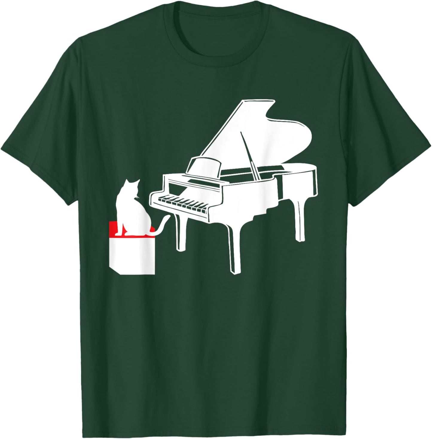 Cat Playing Piano Music Lover Funny Men Women Girls Kids T-Shirt - T-Shirt | Forest
