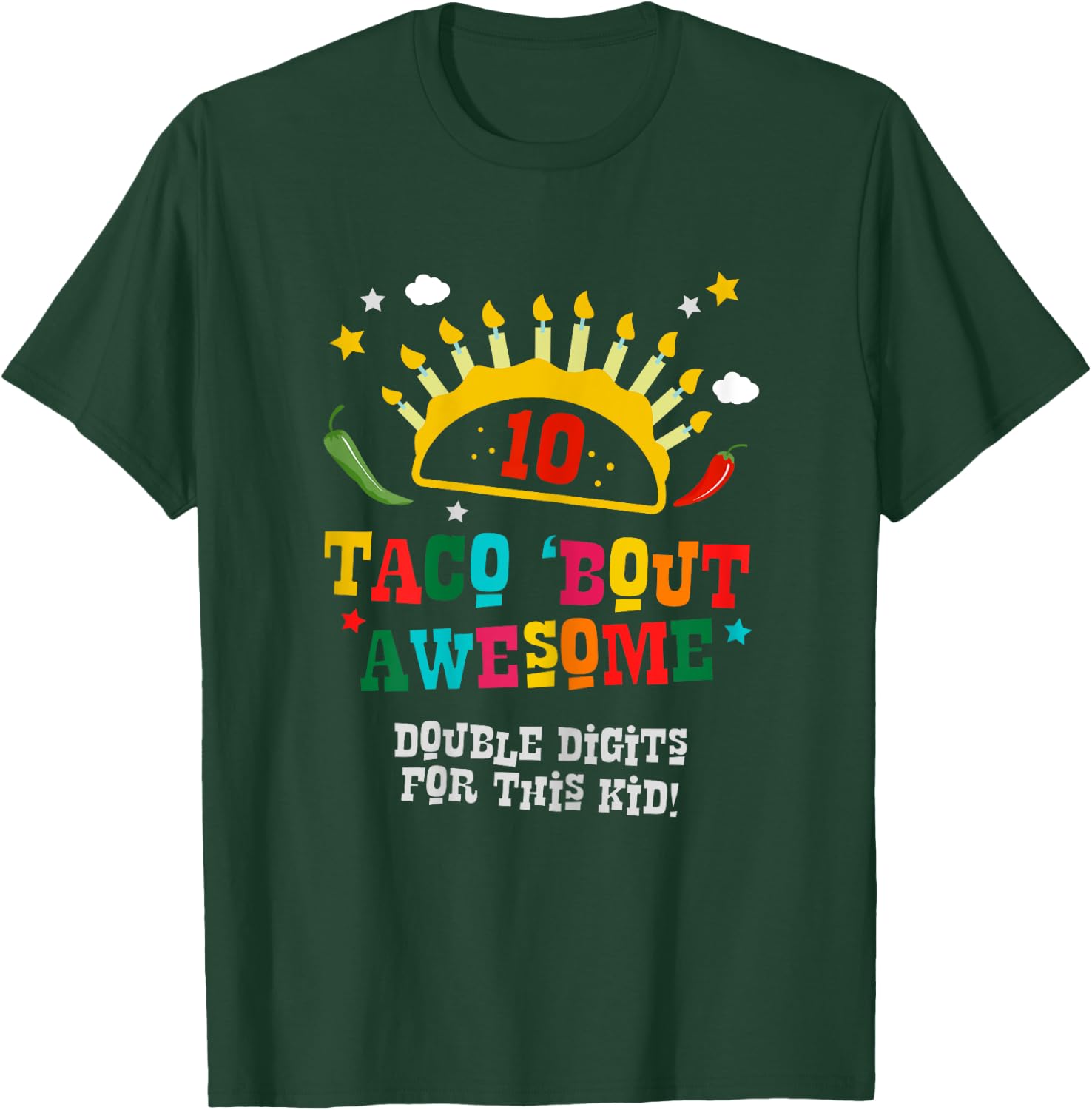 Birthday Taco Age 10 Gift - Boys Taco Bout Awesome Age Ten T-Shirt - T-Shirt | Forest