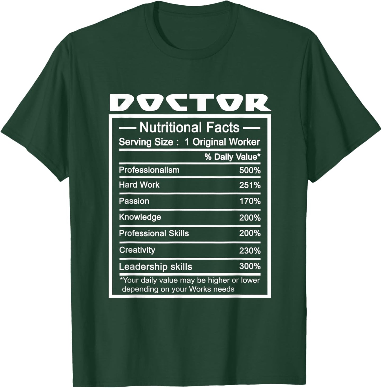 Doctor Funny Job Title Worker Nutrition Facts Doctor T-Shirt - T-Shirt | Forest