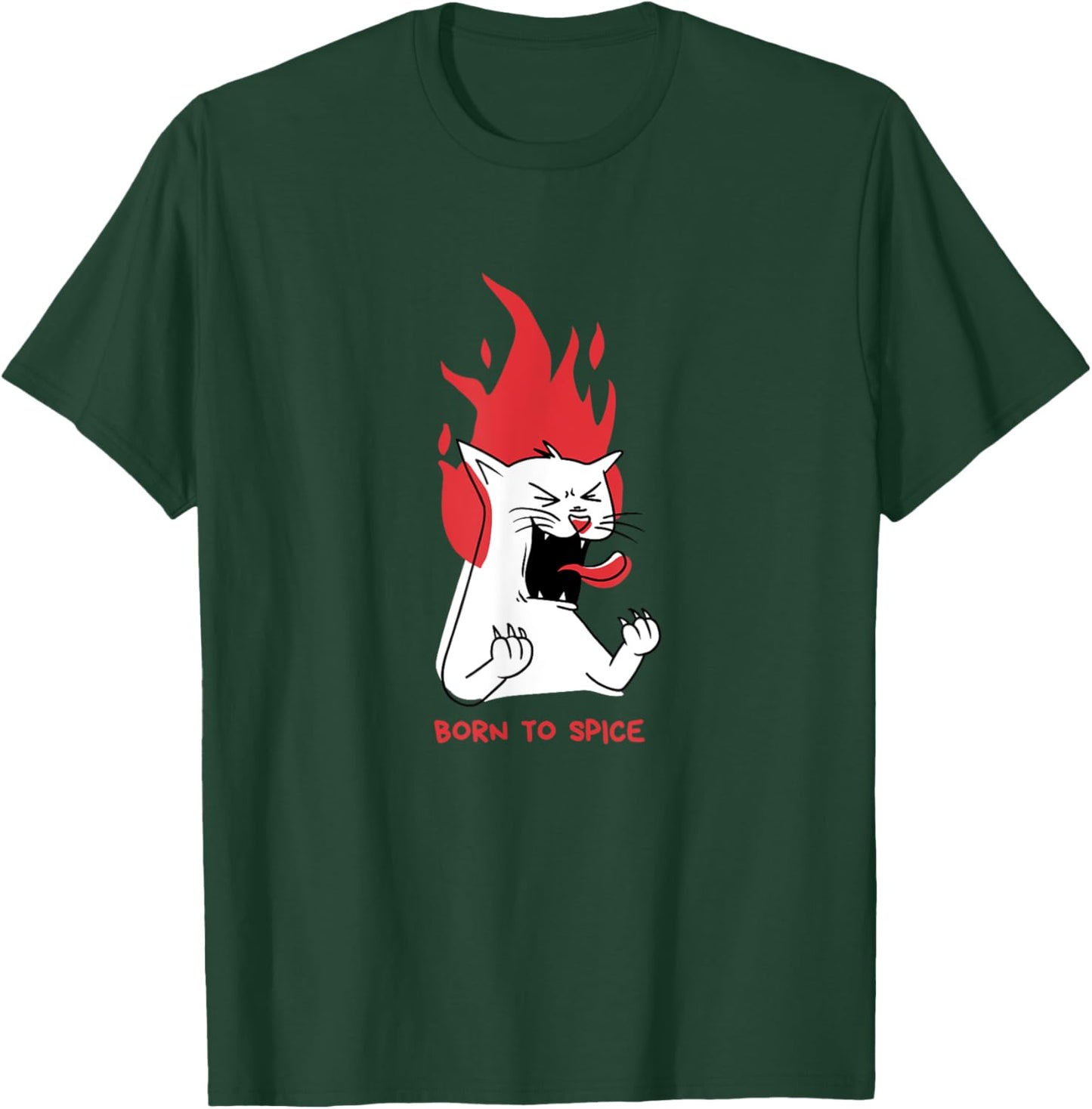 Cat with Fire Flames, Hot Spicy Food Lover, Born to Spice T-Shirt - T-Shirt | Forest