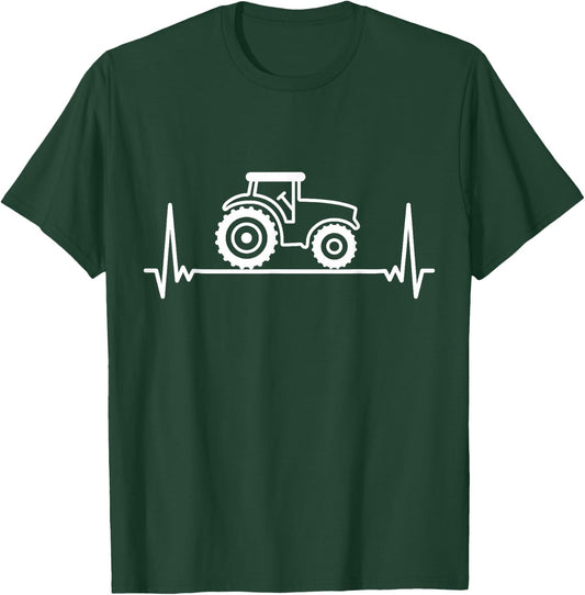 Heartbeat Tractor Pulse ECG Farmer Farmer Trekker Tug T-Shirt - T-Shirt | Forest