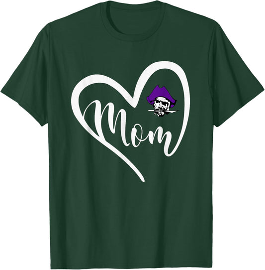 Merrillville Pirates Logo Heart Mom HS T-Shirt - T-Shirt | Forest