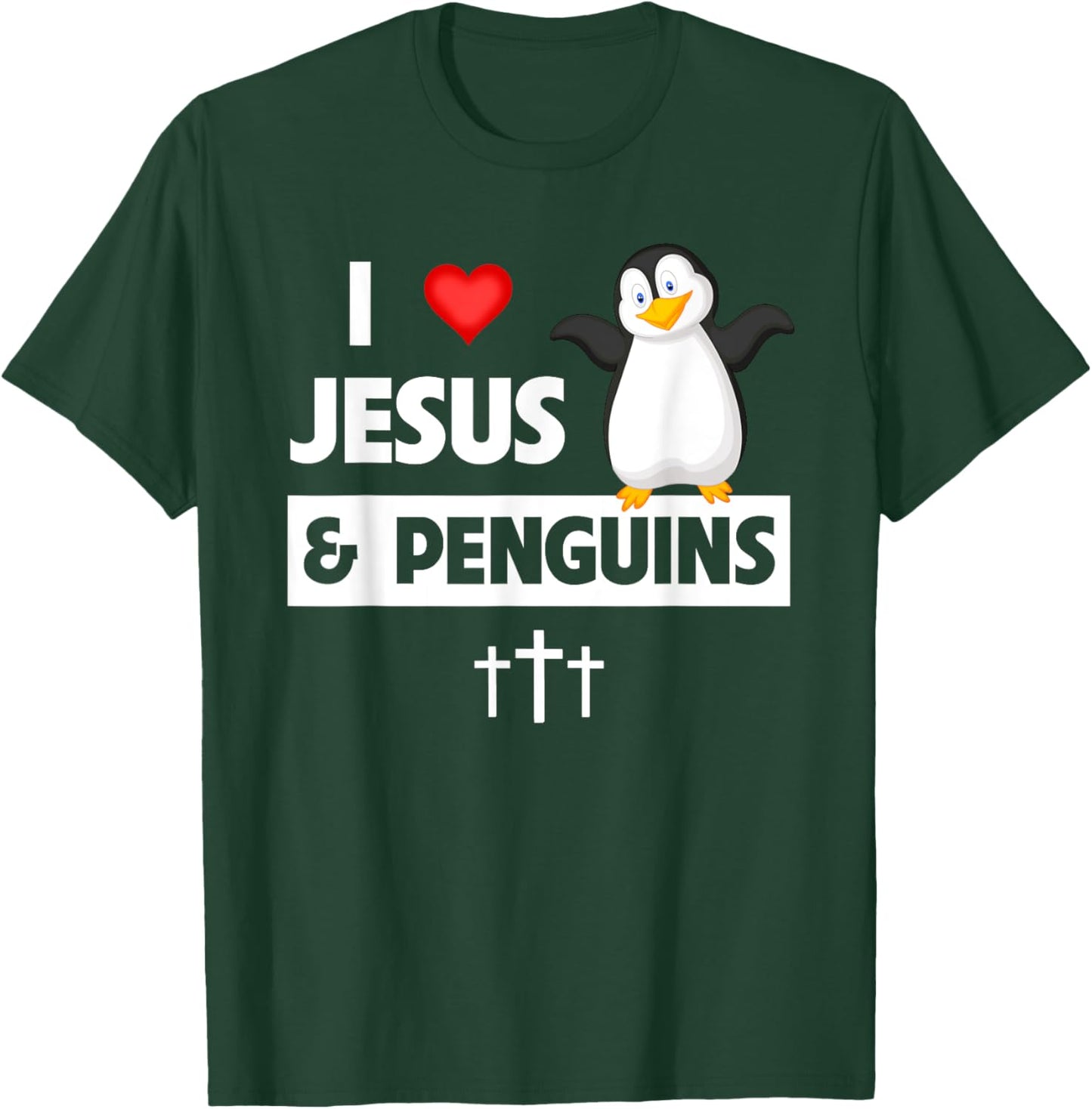 I Love Jesus and Penguins Christian Flightless Bird Bible T-Shirt - T-Shirt | Forest