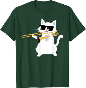 Cat Playing Trombone Women Girls Kids T-Shirt - T-Shirt | Forest
