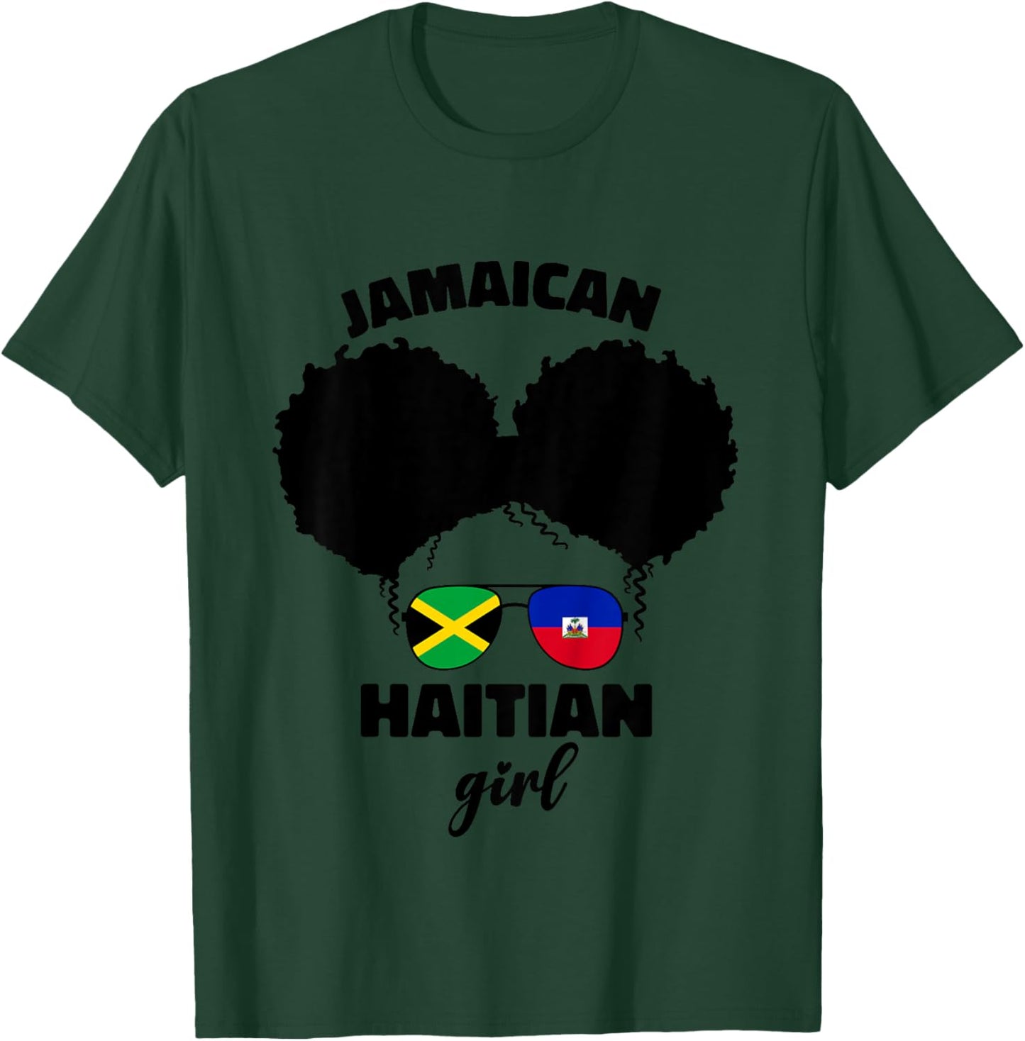Half Jamaican Haitian Jamaica Flag Haiti Afro Kids Girls T-Shirt - T-Shirt | Forest