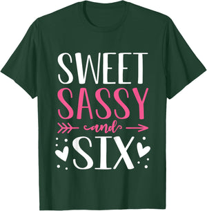 Hearts Sweet Sassy and Six 6 Years Old 6th Birthday Girls T-Shirt - T-Shirt | Forest