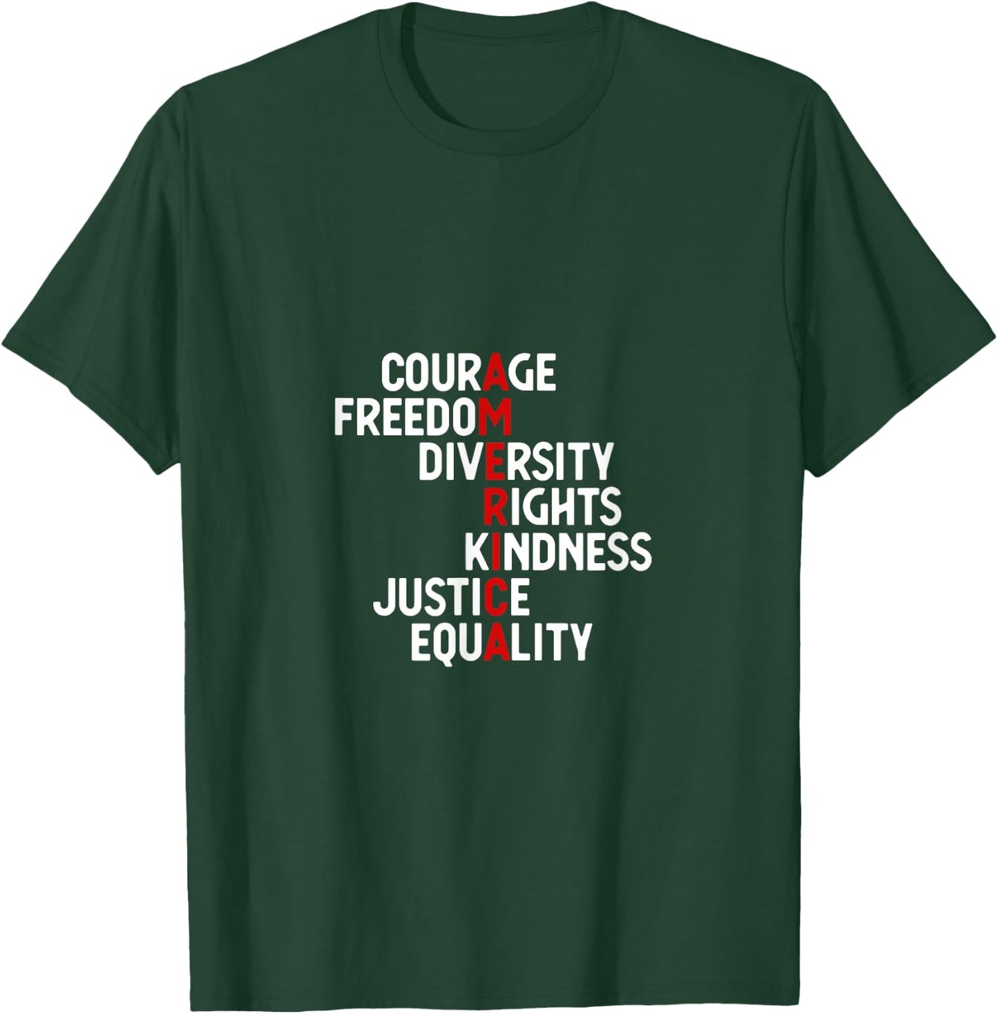 America Courage Freedom Diversity Rights Friendship Justice T-Shirt - T-Shirt | Forest