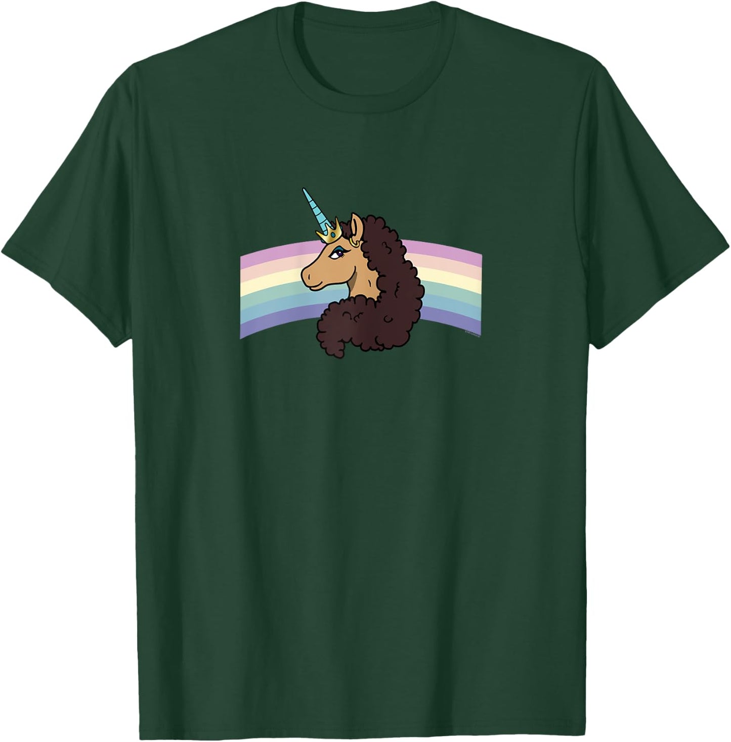 Afro Unicorn Divine Side View Rainbow Portrait T-Shirt - T-Shirt | Forest
