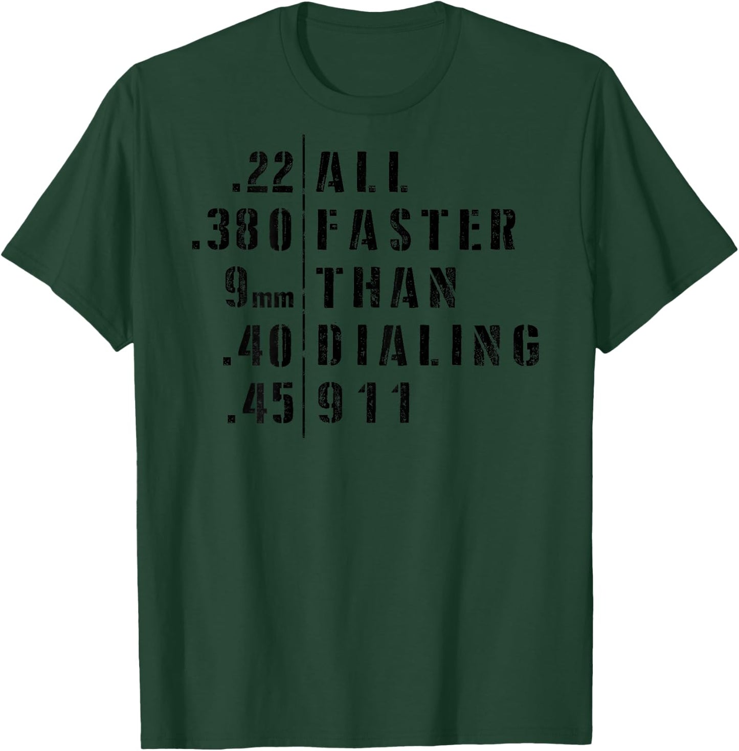 .22 .380 9mm .40 .45 All Faster Than Dialing 911 Sarcastic T-Shirt - T-Shirt | Forest