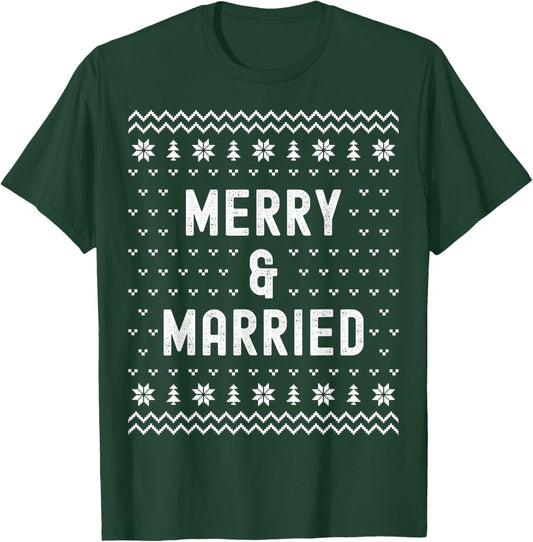 Merry & Married Matching Couples First Christmas as Mr & Mrs T-Shirt - T-Shirt | Forest