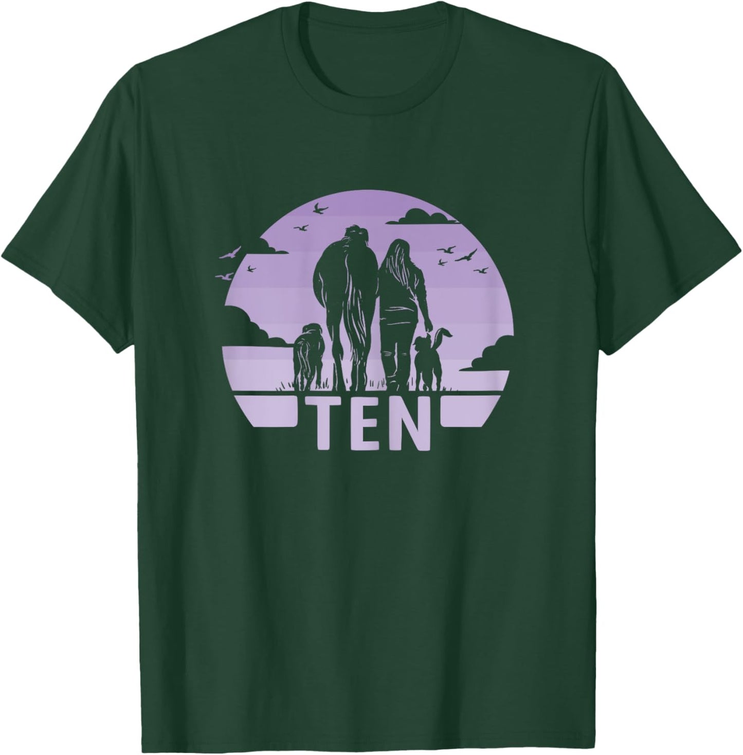 10th Birthday Horse Riding Girl 10 Years Old Dog and Horse T-Shirt - T-Shirt | Forest