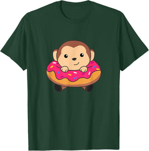 Sweet Monkey Funny Animals In Donut Sweet Pastry monkeys T-Shirt - T-Shirt | Forest