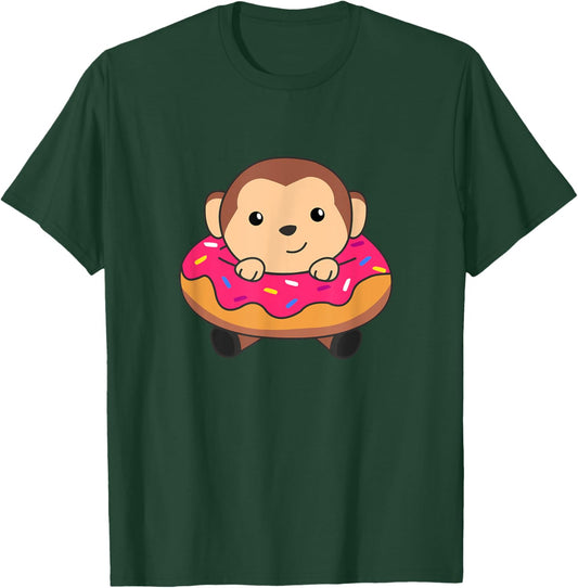 Sweet Monkey Funny Animals In Donut Sweet Pastry monkeys T-Shirt - T-Shirt | Forest
