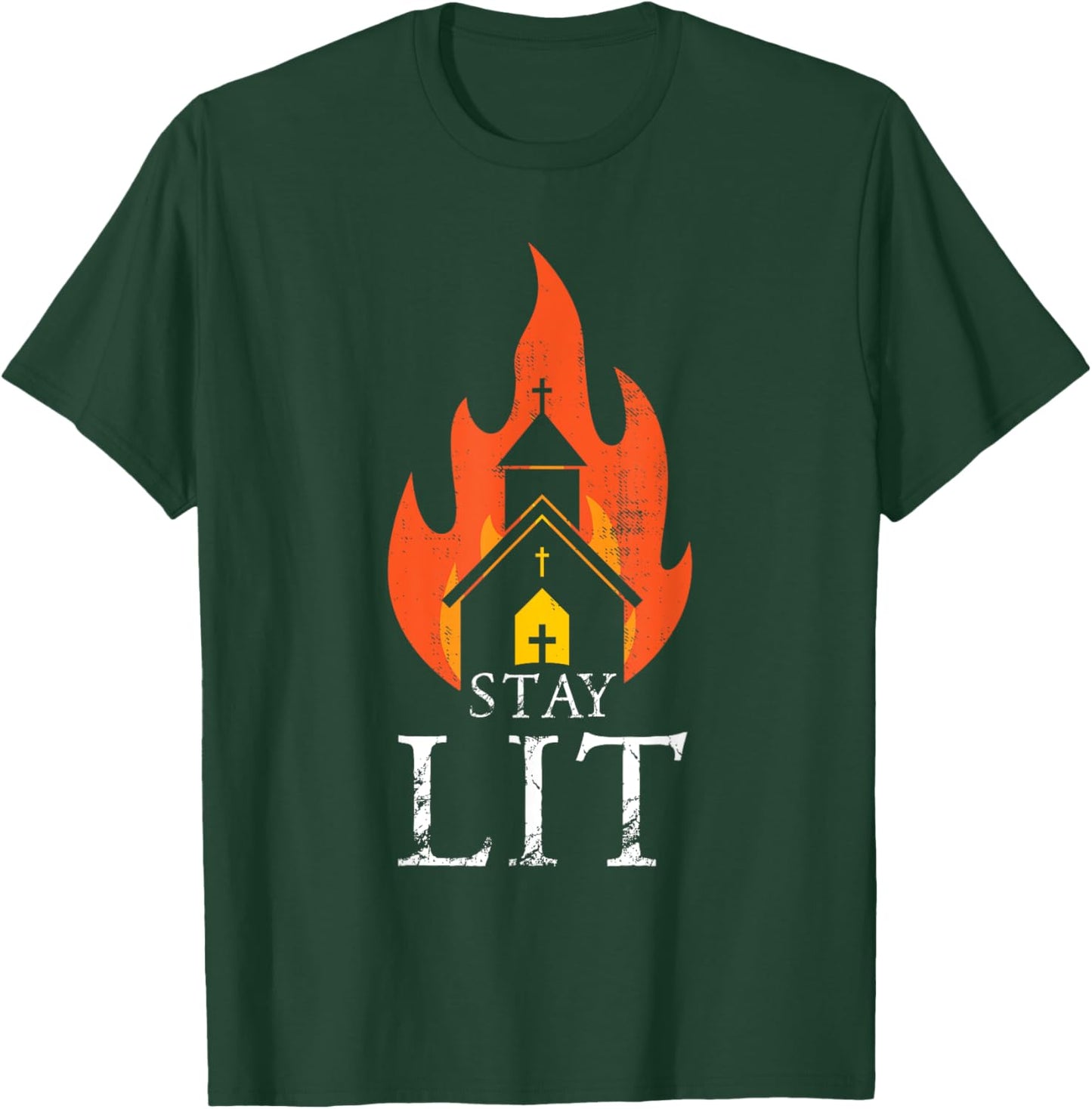 Stay lit Occult Burning Church - Unholy Antichrist Halloween T-Shirt - T-Shirt | Forest