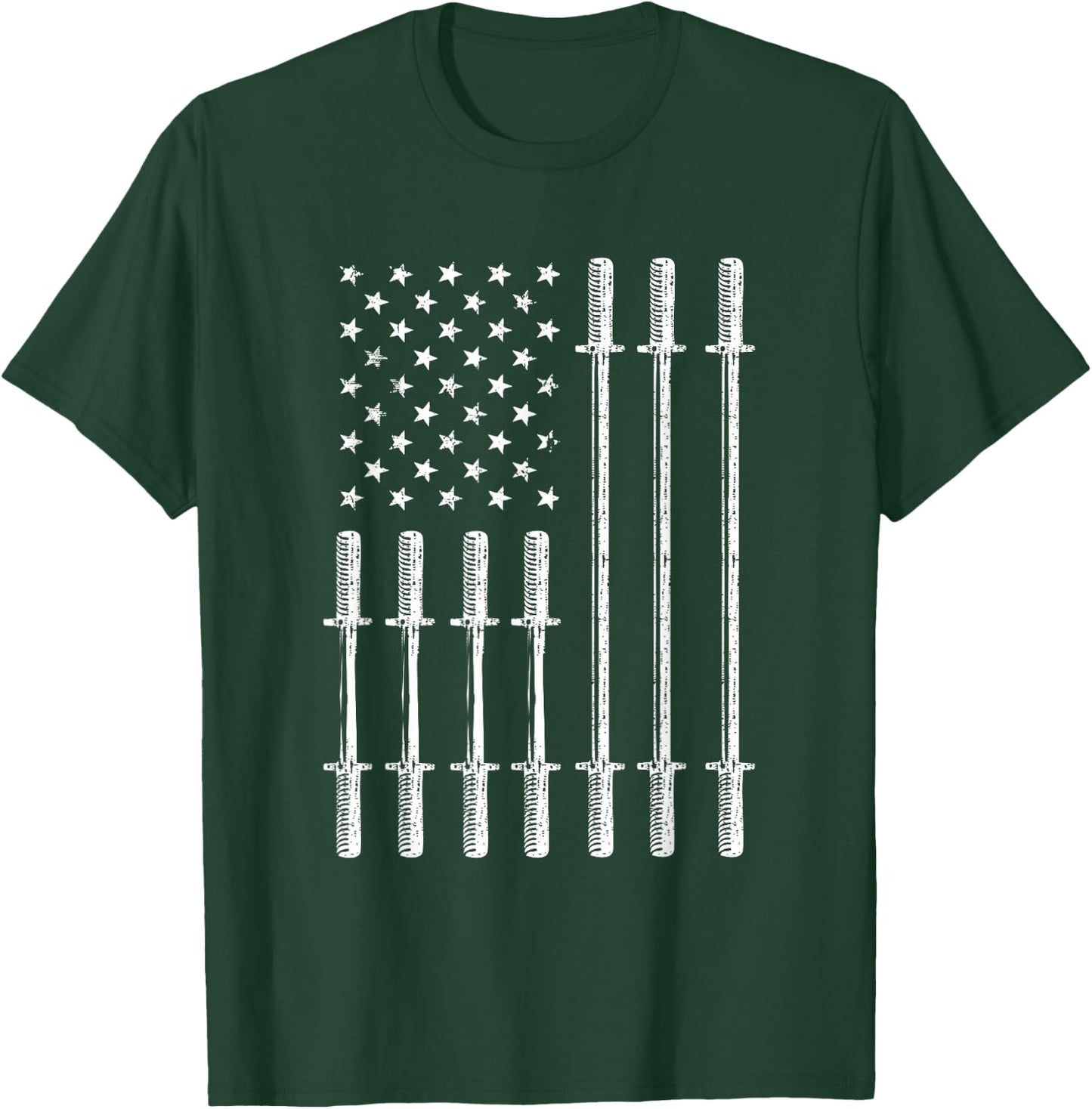 USA Flag Bar Weightlifting Patriotic American US Flag Gym T-Shirt - T-Shirt | Forest