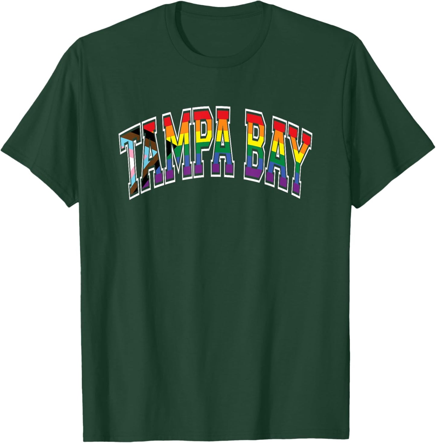 Tampa Bay Arched Text Progress Pride Pattern T-Shirt - T-Shirt | Forest