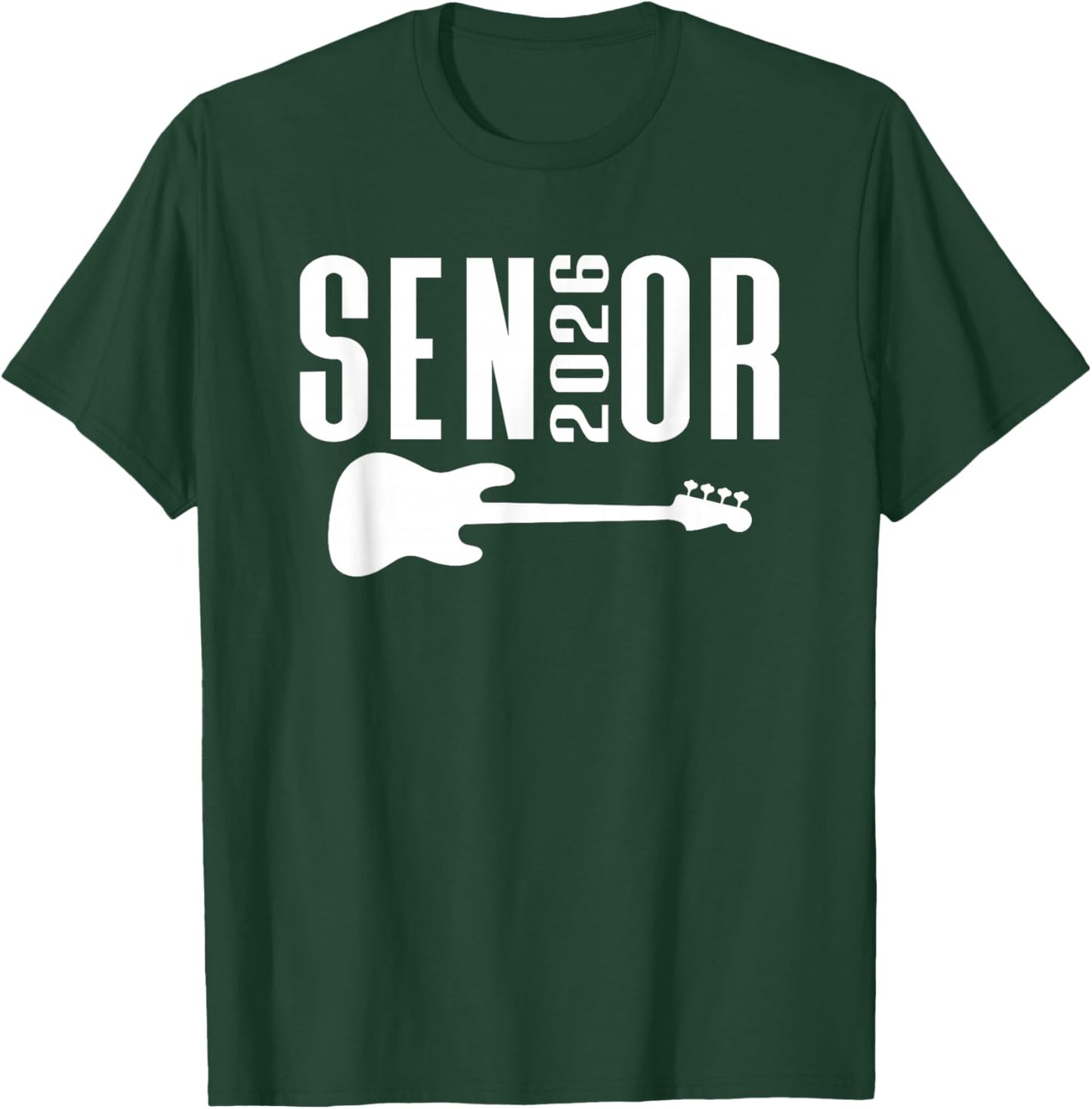 Class of 2026 Senior Music Themed Bass Guitar Player Graphic T-Shirt - T-Shirt | Forest