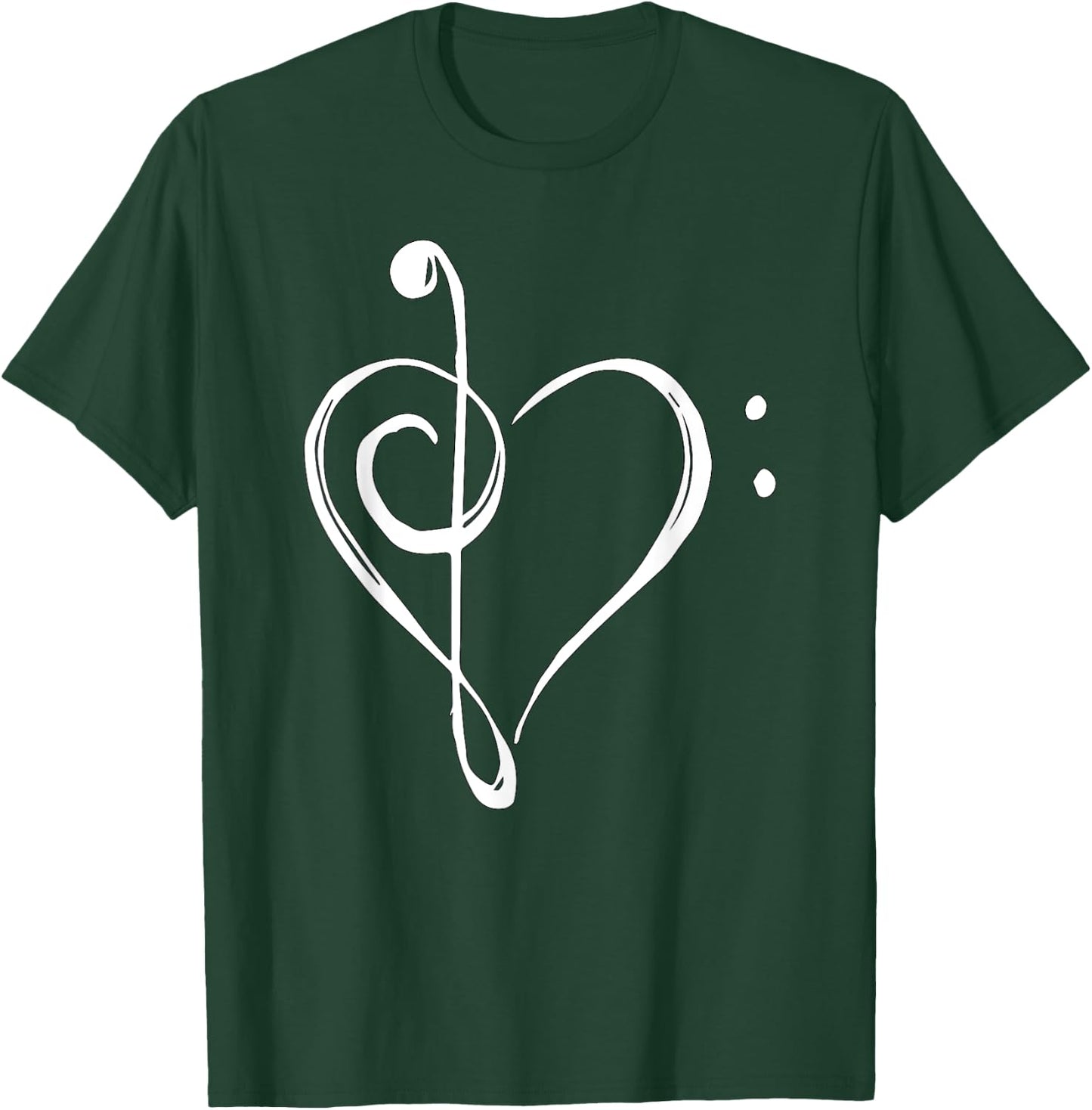 Love Music - Treble and Bass Clef Heart T-Shirt - T-Shirt | Forest