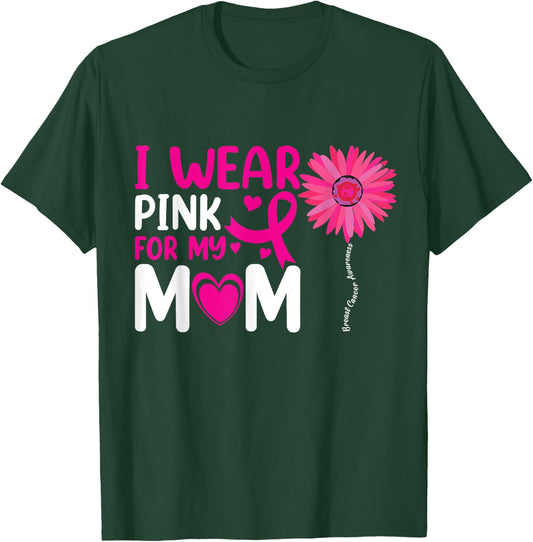 I Wear Pink for My Mom Breast Cancer Awareness Kids Support T-Shirt - T-Shirt | Forest