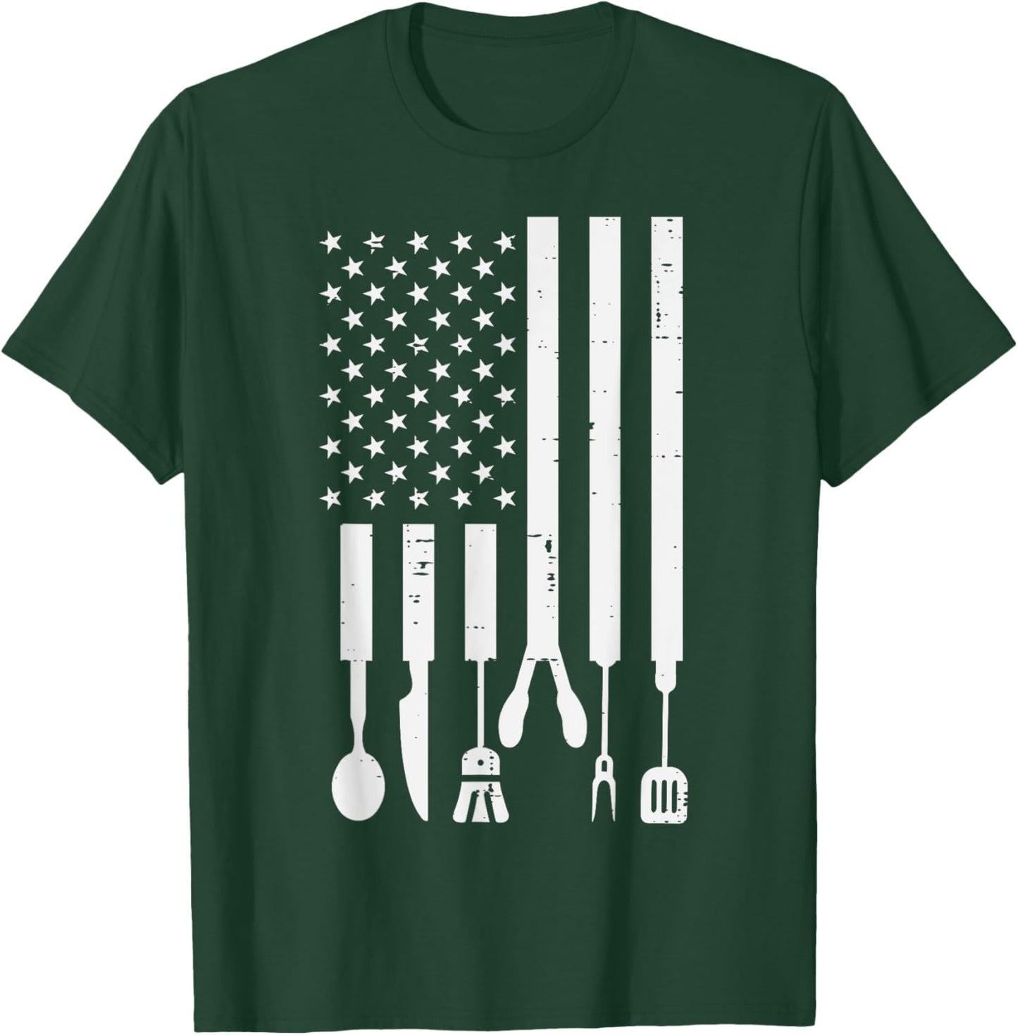 White US Flag Bbq Tools Vintage Grilling Smoking Patriotic T-Shirt - T-Shirt | Forest
