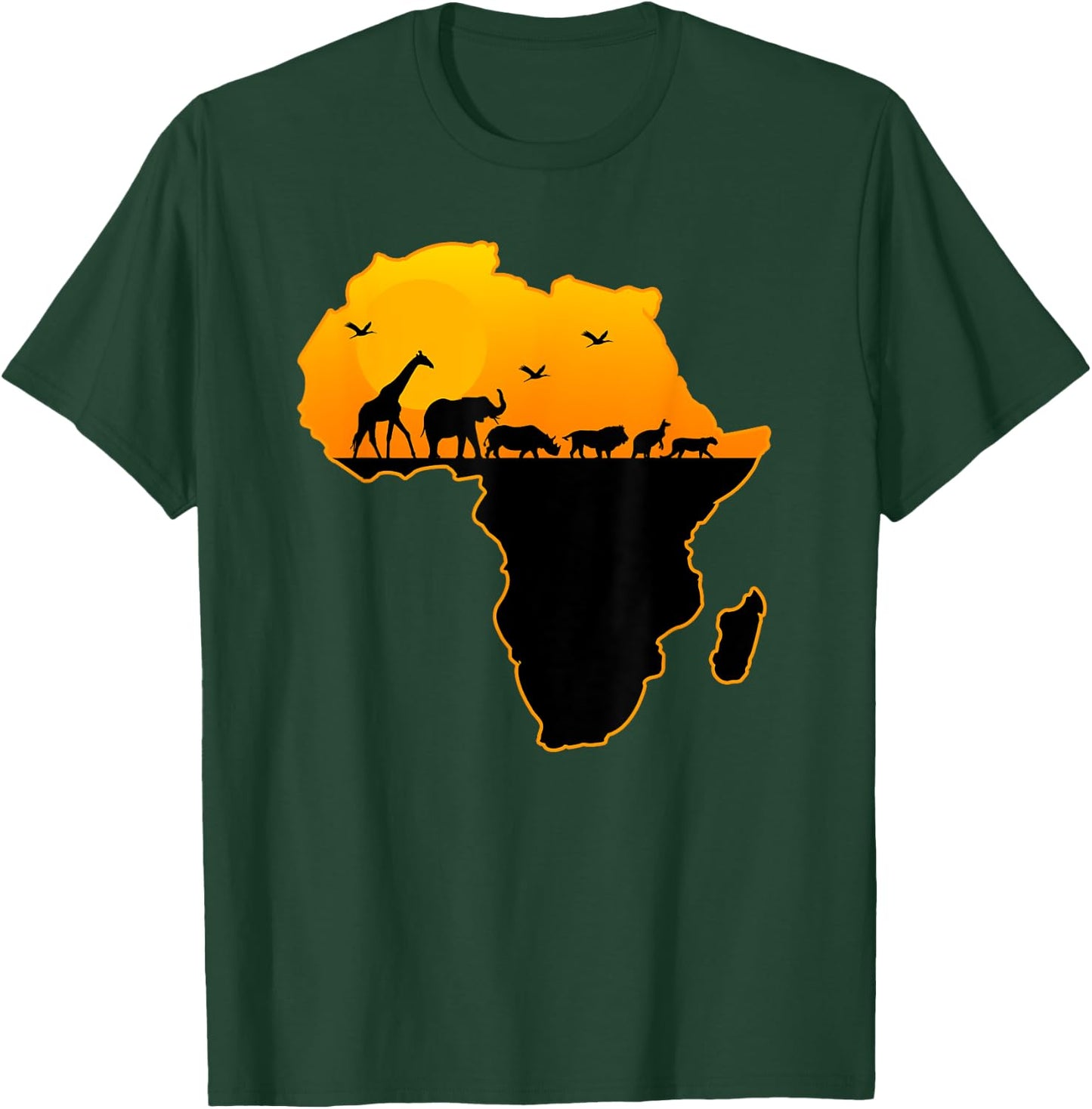 Exotic Safari Animals Silhouette Sizzling Africa Continent T-Shirt - T-Shirt | Forest
