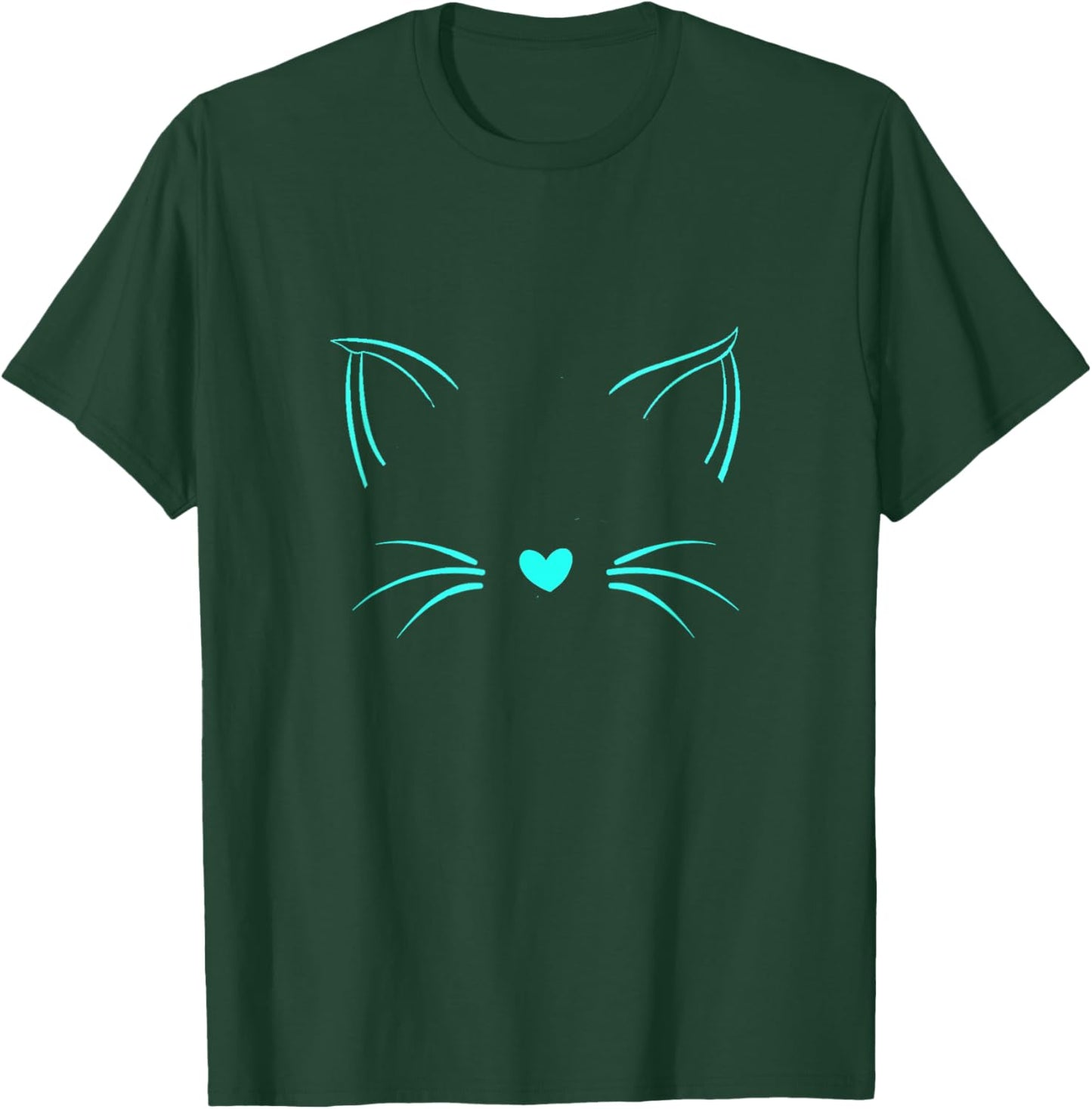 Turquoise Invisible Cat Face Turquoise Color Graphic T-Shirt - T-Shirt | Forest