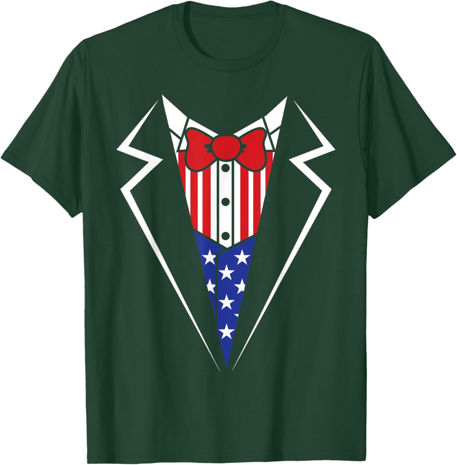 American Flag Tuxedo Bow Tie 4th of July USA Merica Gift T-Shirt - T-Shirt | Forest