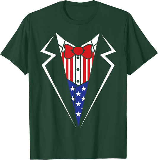 American Flag Tuxedo Bow Tie 4th of July USA Merica Gift T-Shirt - T-Shirt | Forest