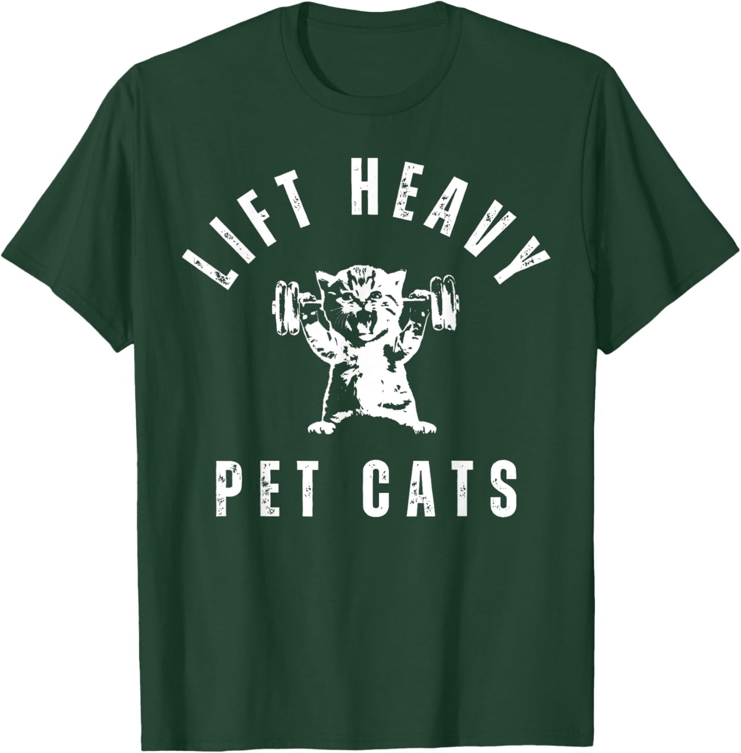Lift Heavy Pet Cat Gym Weightlifting Workout Fitness Retro T-Shirt - T-Shirt | Forest