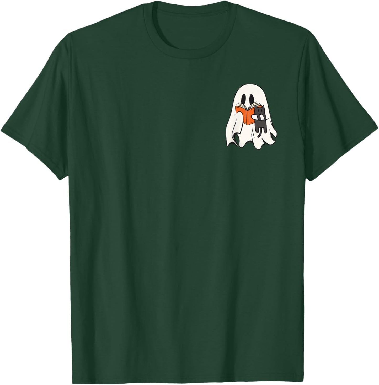 Cute Ghost Cat Reading Book Spooky Season Halloween Costume T-Shirt - T-Shirt | Forest