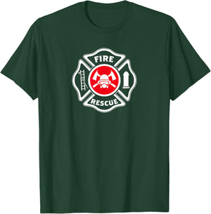 Fire & Rescue Maltese Cross Firefighter Gift T-Shirt - T-Shirt | Forest